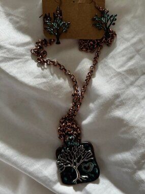 new jewelry lot set earrings necklace matching tree heart art piece